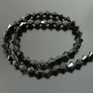 bead,glass,black,6mm hand-faceted bicone,approximately 50ps/strand