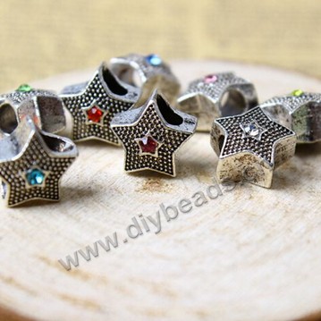 Bead,big-hole beads,alloy,12x12mm,star,Sold per pkg of 50ps