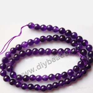 Bead, purple "jade" (dyed), 6mm round. Sold per 15-inch strand