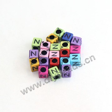 Bead, acrylic,mixed color,alphabet is Z, 6x6mm cube with 3mm drill hole. Sold per pkg of 100ps