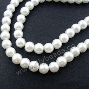 Bead, glass pearl, white, 8mm round. Sold per pkg of 10 strands