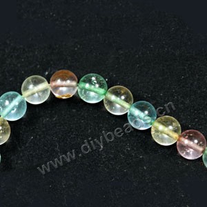 Bead, ice flake quartz (heated/dyed), multicolored, 12mm round. Sold per 15-inch strand