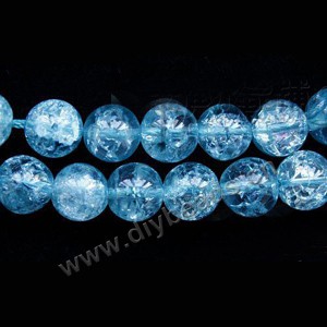 Bead, ice flake quartz (heated/dyed), blue, 10mm round. Sold per 16-inch strand