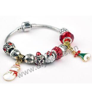Bracelet,alloy, Beaded bracelet ,Christmas style with jinglre bell, Sold per pkg of 10ps