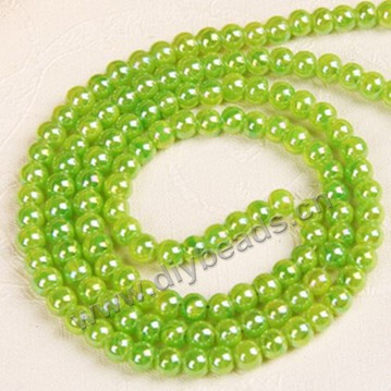 Bead,glass,green AB,4mm round,sold per pkg of 10 strands
