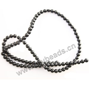 Bead, black agate (dyed), 4mm round. Sold per 15-inch strand.