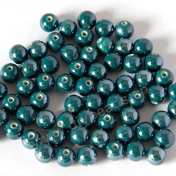 Bead , fancy glaze porcelain,blue, 8mm round. Sold per pkg of 50 beads. 