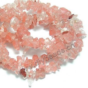Bead, cherry "quartz" glass, medium chip. Sold per 34-inch strand.