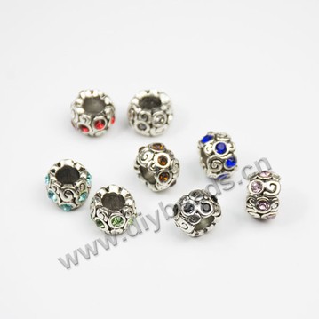 Bead,big-hole bead,alloy,mixed color barrel,Sold per pkg of 10ps