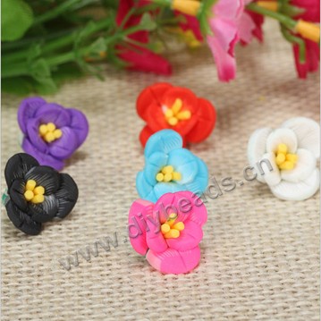 Bead, polymer clay,mixed color,16x9mm flower. Sold per pkg of 5.