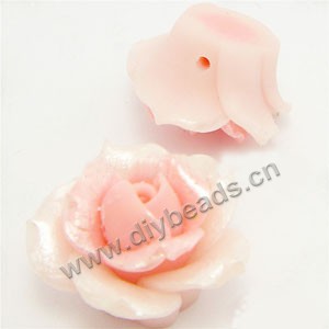 Bead, polymer clay, pink , pearl luster,20mm rose. Sold per pkg of 12.