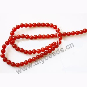 Bead, red "jade" (dyed), 4mm round. Sold per 15-inch strand