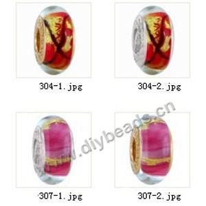 Bead,big-hole beads ,lampworked glass with silver-finished brass grommets,mixed colors and designs,6x12mm-8x14mm rondelle ,4mm spiral hole,sold per pkg of 10ps