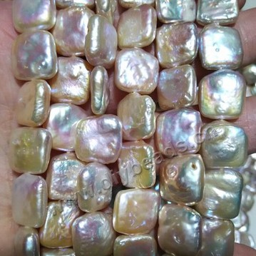 Pearl,cultured freshwater,white/peach/mauve,11.5-12.5mm square, AAA grade. Sold per pkg of one strand