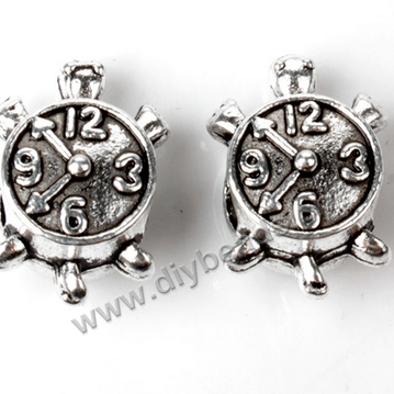 Bead,big-hole beads,alloy,10x15mm,clock,silver color,Sold per pkg of 50ps