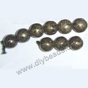 Bead, pyrite (natural), 10mm round, Mohs hardness 6. Sold per 16-inch strand.