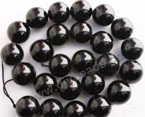 Bead, black tourmaline (natural), 12mm round. Sold per 16-inch strand