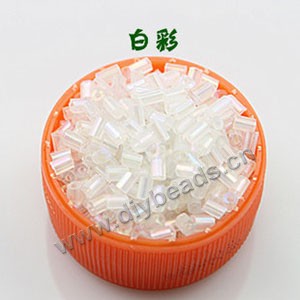 Bugle bead, glass,rainbow ,white  ,#1 beads. Sold per pkg of 80 grams,approximately 4,500ps.