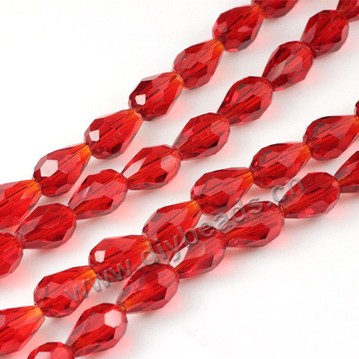 Bead, glass, red, 10*15mm faceted teardrop, diy beads. Sold per pkg of 5 strands-(50pcs/strand).
