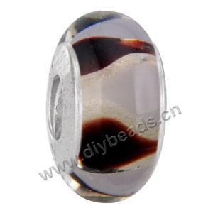 Bead,big-hole beads ,lampworked glass with silver-finished brass grommets,clear with brown,6x12mm-8x14mm rondelle ,4mm spiral hole,sold per pkg of 10ps
