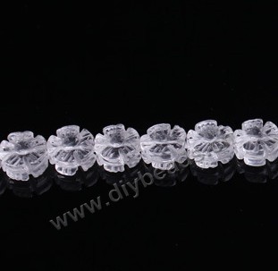 Bead, clear quartz crystal (natural), 12mm carved double side flower. Sold per 16-inch strand