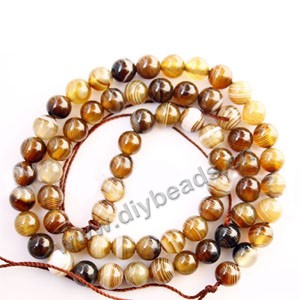Bead, striped grey agate (dyed), 6mm round. Sold per 15-inch strand