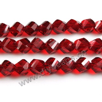 Bead, glass, dark red, AAA grade, 6mm faceted twist round, sold by 1 bag-(10 strands).