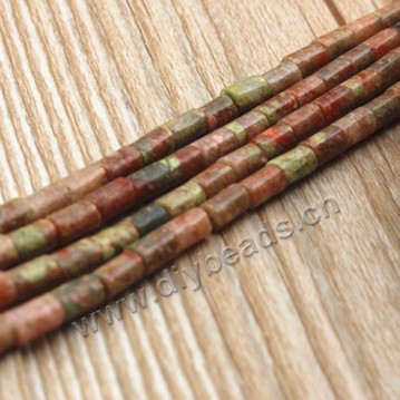 Bead, unakite (natural), 5*8mm round tube. Sold per 16-inch strand