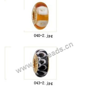 Bead,big-hole beads ,lampworked glass with brass grommets,mixed colors and designs,6x12mm-8x14mm rondelle ,4mm spiral hole,sold per pkg of 10ps