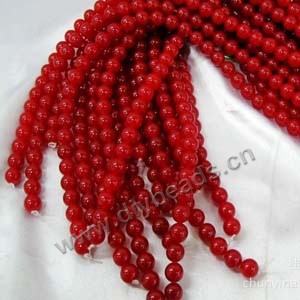 Bead, Malaysia "jade" (dyed), red, 8mm round, Mohs hardness 7. Sold per 15-inch strand