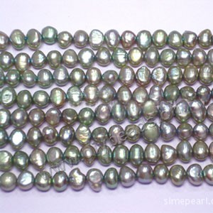 Pearl, cultured freshwater (dyed),silver peacock, 5-6mm flat-sided potato. Sold per 14.8-inch(37cm) strand
