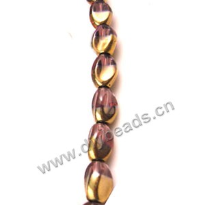 Bead ,copper-plated glass, pink, 11x8mm twisted oval. Sold per pkg of ten 29cm strand.