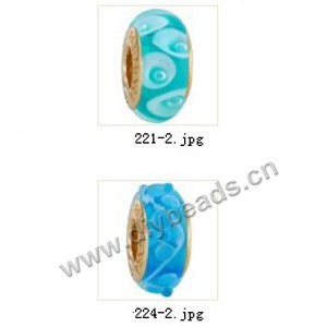 Bead,big-hole beads ,lampworked glass with brass grommets,mixed colors and designs,6x12mm-8x14mm rondelle ,4mm spiral hole,sold per pkg of 10ps