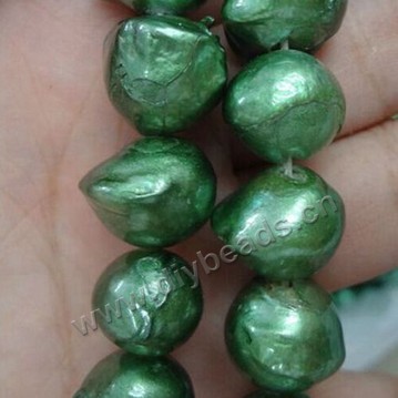 Pearl,cultured freshwater,green,14mm broque, AA grade. Sold per pkg of one strand