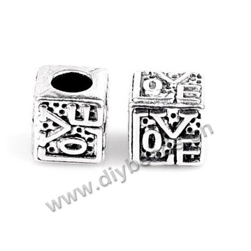 Bead,big-hole beads,cube love shape beads,alloy beads,Sold per pkg of 5ps