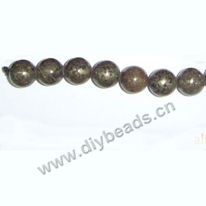 Bead, pyrite (natural), 8mm round, Mohs hardness 6. Sold per 16-inch strand.