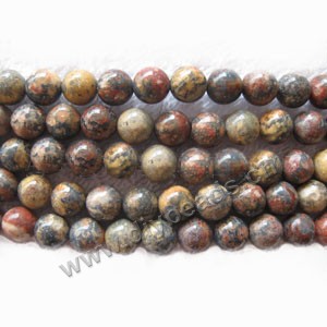 Bead, leopardskin jasper (natural), 6mm round. Sold per 16-inch strand.
