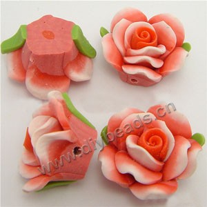 Bead, polymer clay, peach, 18mm rose. Sold per pkg of 12.