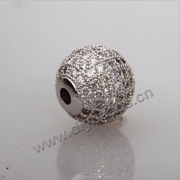 Bead,copper,silver plated,pave white rhionestone,round,9*9mm,Sold per pkg of 20 pieces.