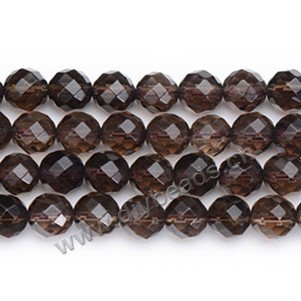 Bead, smoky quartz (heated/irradiated), 8mm 128-faceted round .sold per 13.7-inch strand