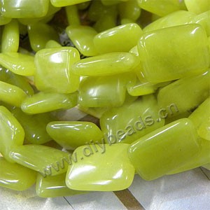 Bead, lemon "jade" (natural), 13x18mm flat rectangle. Sold per pkg of ten 16-inch strands.