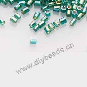 Bugle bead,taiwan, glass, silver-lined and rainbow jade green,#1(2x2mm) hex beads. Sold per pkg of 500 grams,approximately 40000ps 