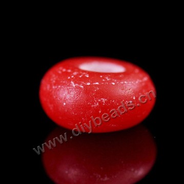 beads,glass,frosted large hole beads red, 8x4mm. Sold per pkg of 100ps