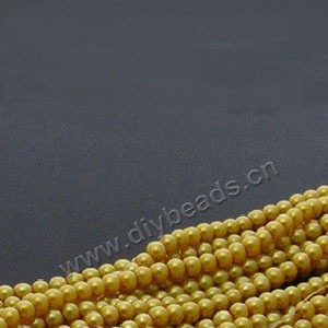 Bead, glass pearl, gold-yellow, 4mm round. Sold per pkg of two 16-inch strands.