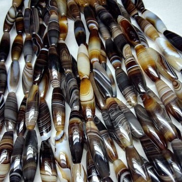 Bead,striped agate,brown and black color,8x30mm oval, Sold per one strand.