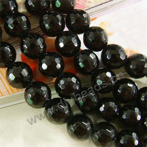 Bead, black tourmaline (natural), 8mm faceted round. Sold per 16-inch strand