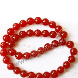 Bead, red "jade" (dyed), 10mm round. Sold per 15-inch strand