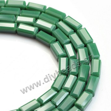 beads, glass, porcelain color, green, 3*6mm facted rectangle, sold per package of 5 strands-(80pcs/strand).
