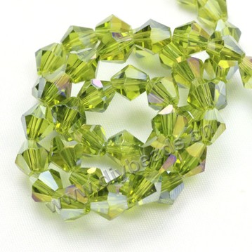 beads, glass, olive green AB, facted bicone beads, 8mm, sold per package of 5 strands-(40pcs/strand).