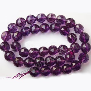 Bead, amethyst (imitation), 10mm faceted round. Sold per 15-inch strand,approximately 39 beads . 